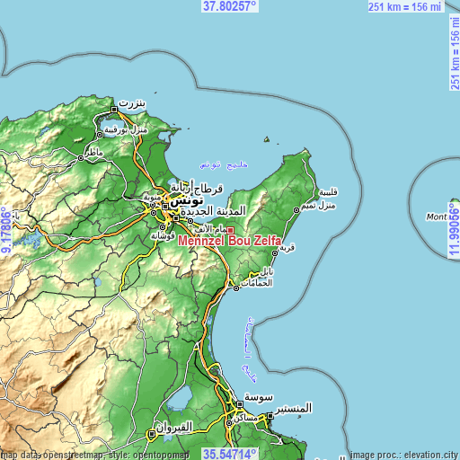 Topographic map of Mennzel Bou Zelfa