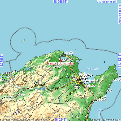 Topographic map of Menzel Bourguiba