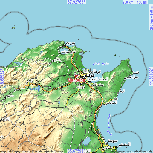 Topographic map of Manouba