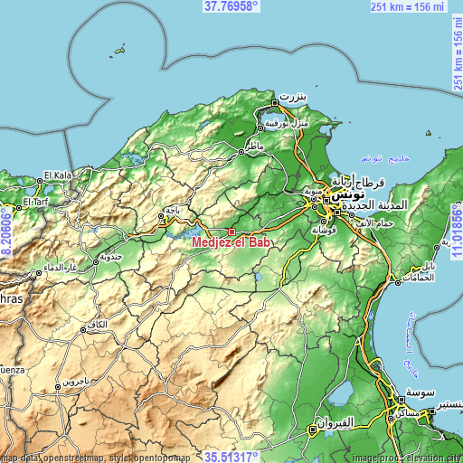 Topographic map of Medjez el Bab