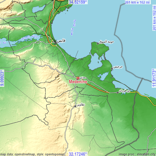 Topographic map of Medenine