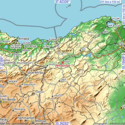 Topographic map of Jendouba