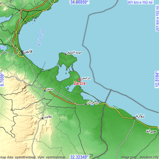 Topographic map of Zarzis