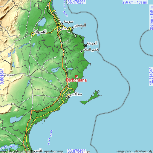 Topographic map of Djebeniana