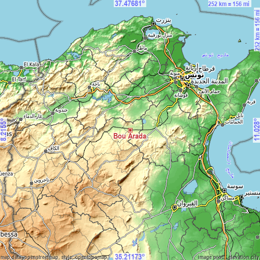 Topographic map of Bou Arada