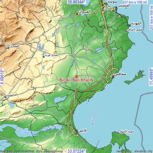 Topographic map of Bir Ali Ben Khalifa