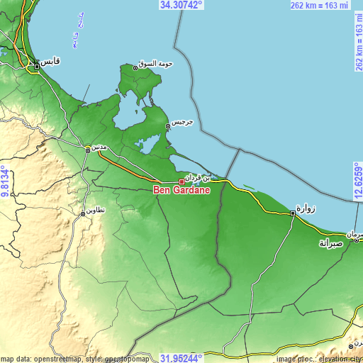 Topographic map of Ben Gardane