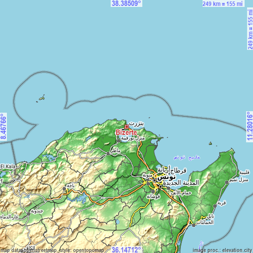 Topographic map of Bizerte