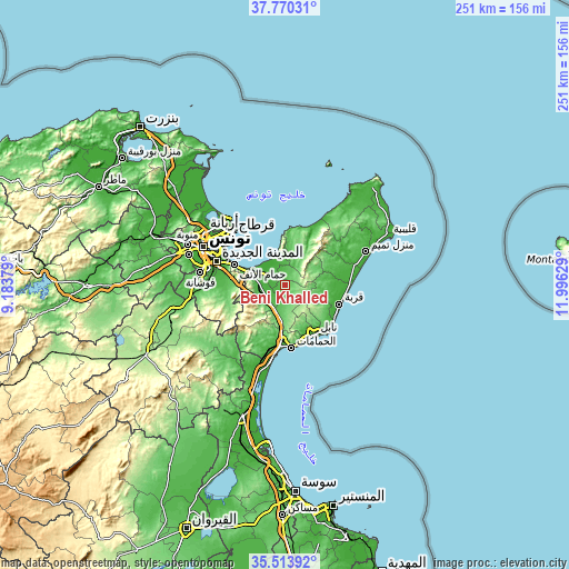 Topographic map of Beni Khalled