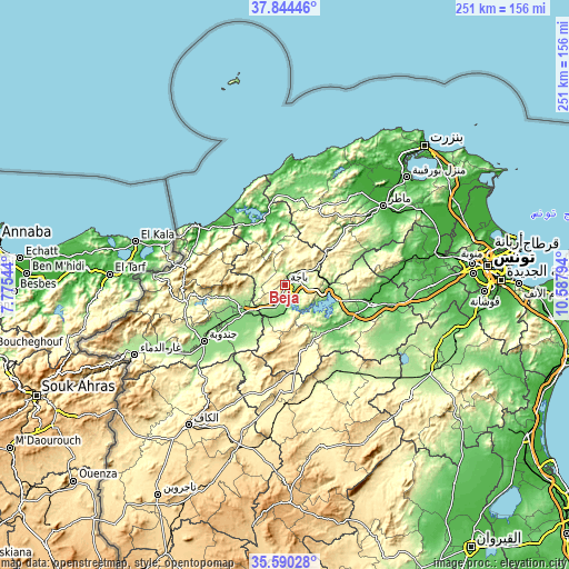 Topographic map of Béja