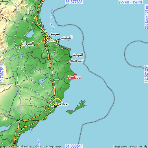 Topographic map of Chebba