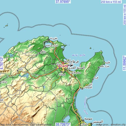 Topographic map of Ariana