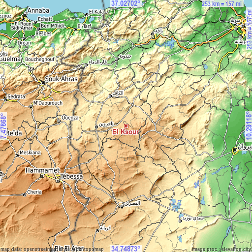 Topographic map of El Ksour