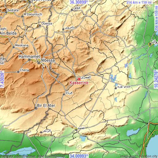 Topographic map of Kasserine