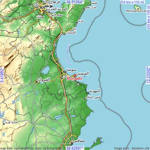 Topographic map of Monastir