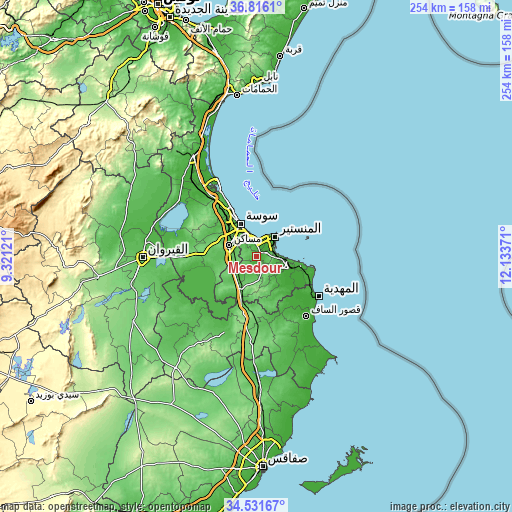 Topographic map of Mesdour