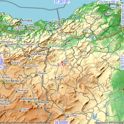 Topographic map of El Kef