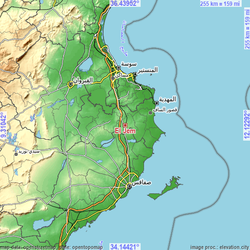 Topographic map of El Jem