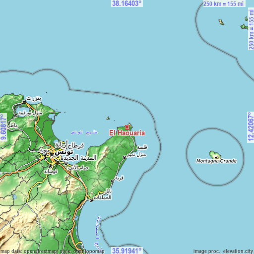 Topographic map of El Haouaria