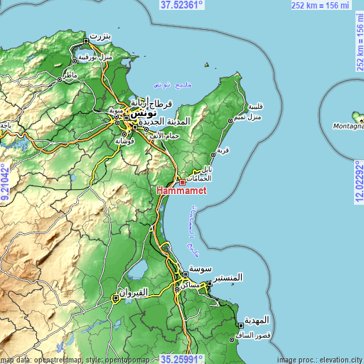 Topographic map of Hammamet