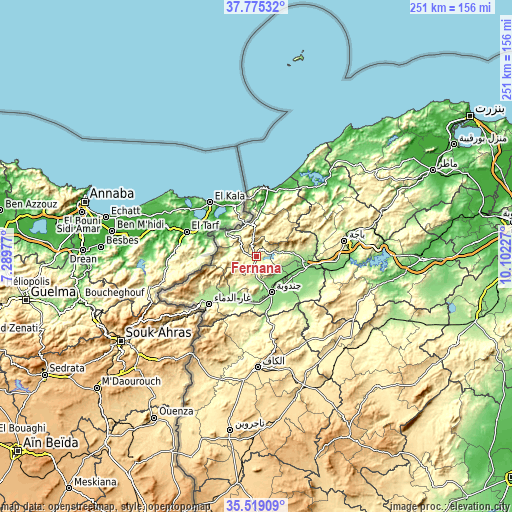 Topographic map of Fernana