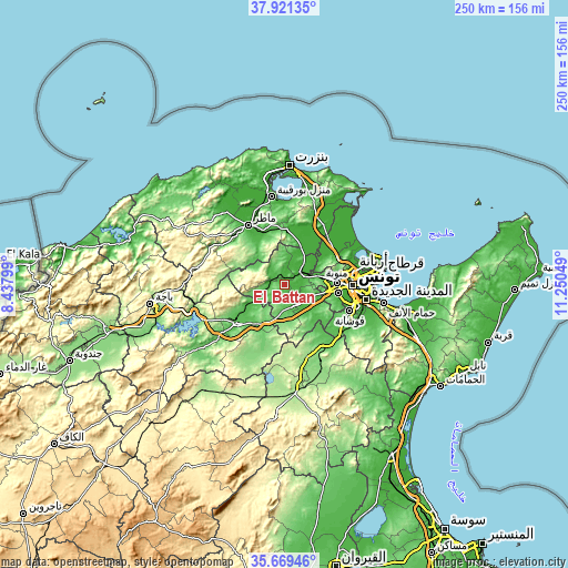 Topographic map of El Battan