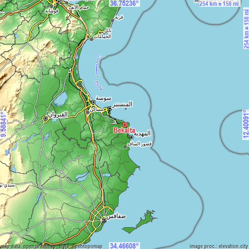 Topographic map of Bekalta