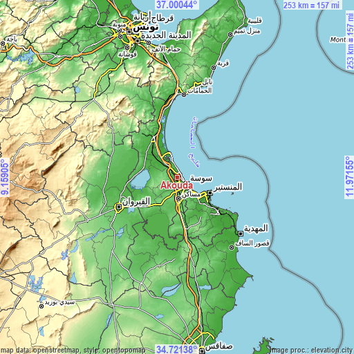 Topographic map of Akouda