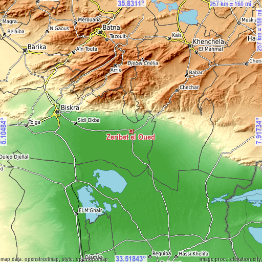 Topographic map of Zeribet el Oued
