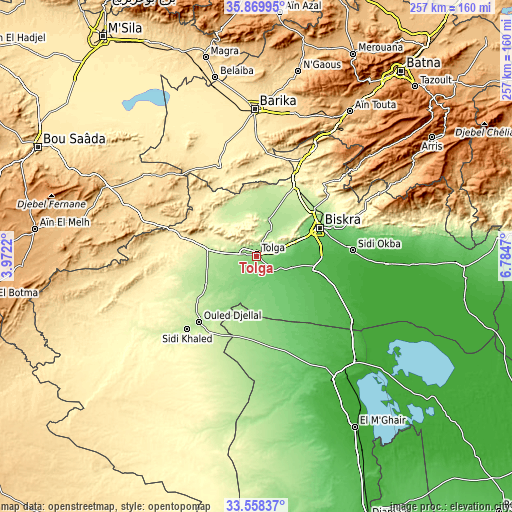 Topographic map of Tolga