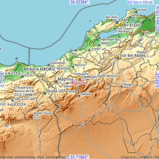 Topographic map of Tlemcen