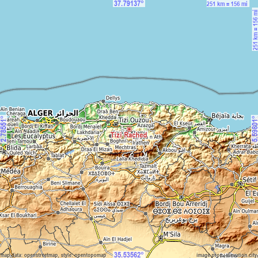 Topographic map of Tizi Rached