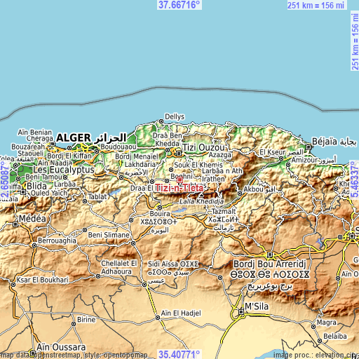 Topographic map of Tizi-n-Tleta