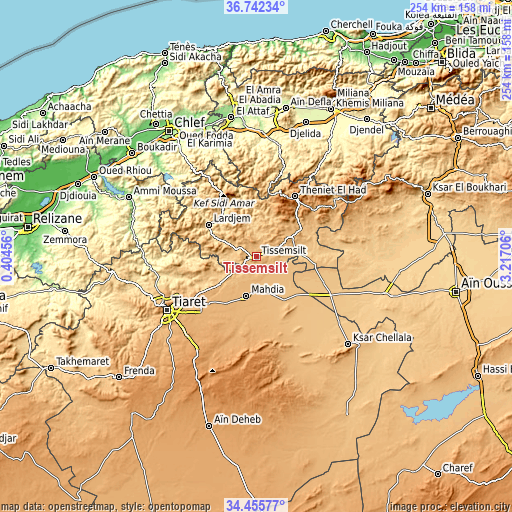 Topographic map of Tissemsilt