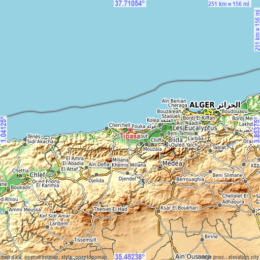 Topographic map of Tipasa