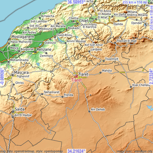 Topographic map of Tiaret