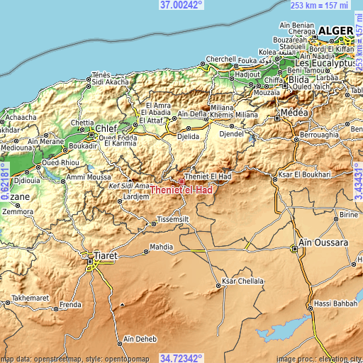 Topographic map of Theniet el Had