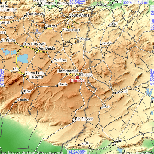 Topographic map of Tébessa