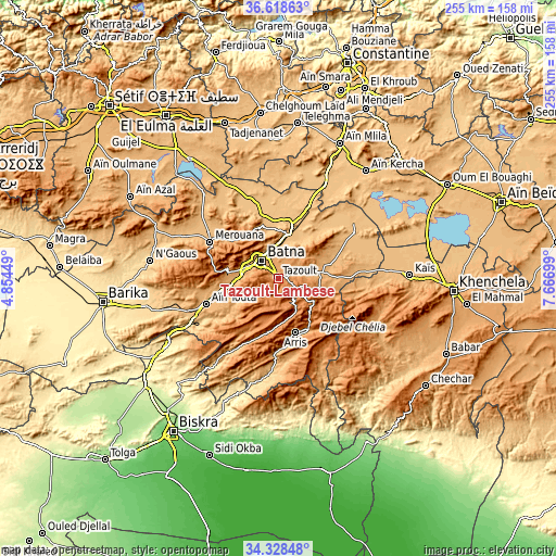 Topographic map of Tazoult-Lambese