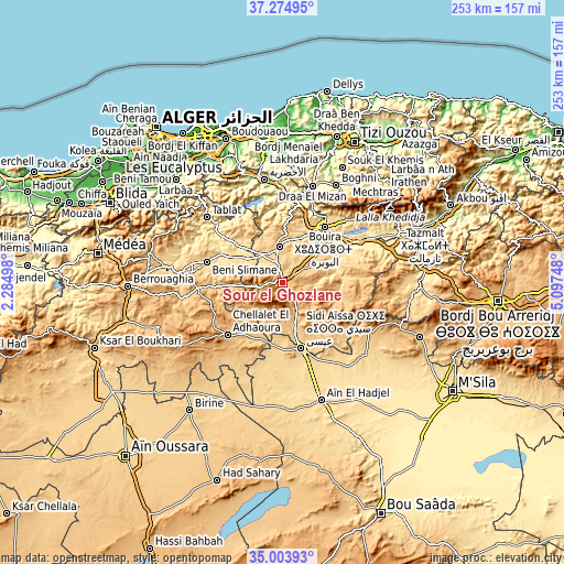 Topographic map of Sour el Ghozlane