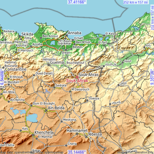 Topographic map of Souk Ahras