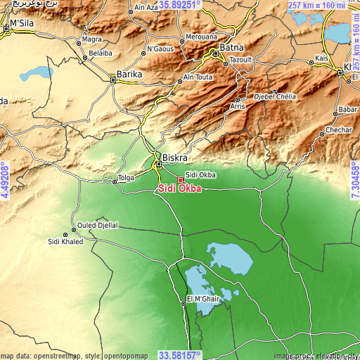Topographic map of Sidi Okba