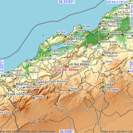 Topographic map of Sidi Bel Abbès