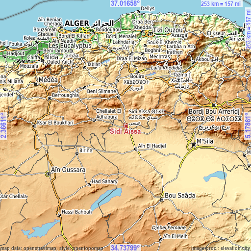 Topographic map of Sidi Aïssa