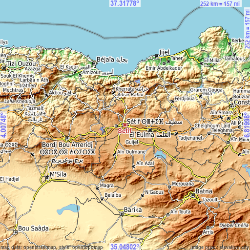 Topographic map of Sétif