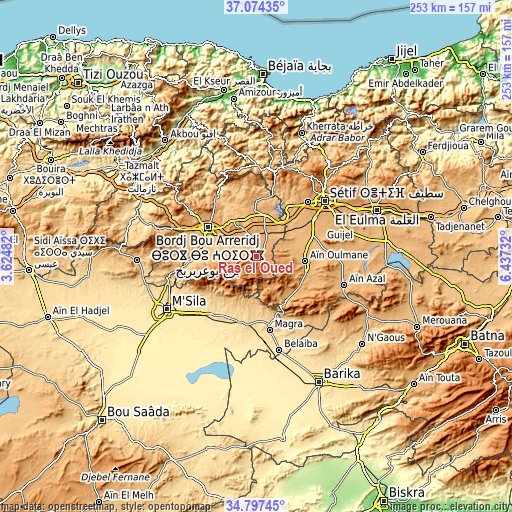 Topographic map of Râs el Oued