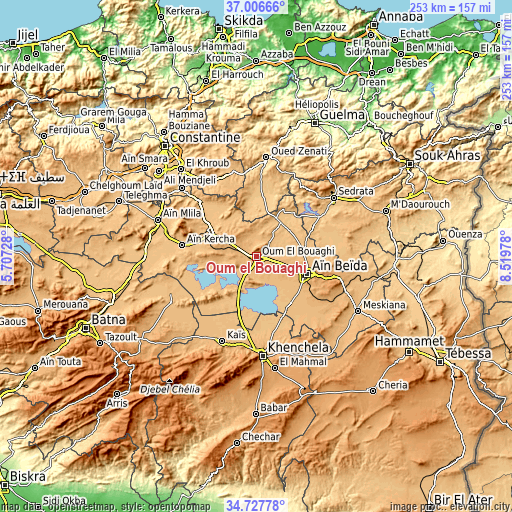 Topographic map of Oum el Bouaghi