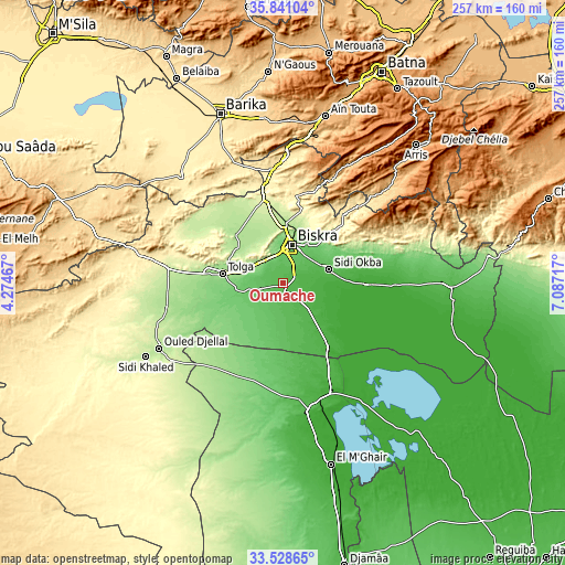 Topographic map of Oumache