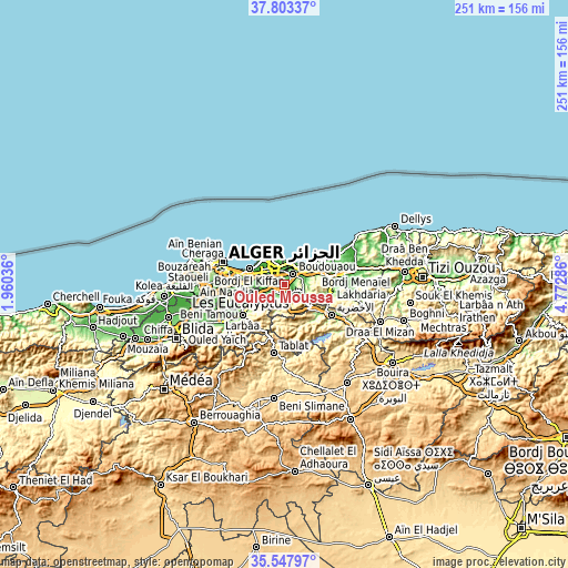 Topographic map of Ouled Moussa