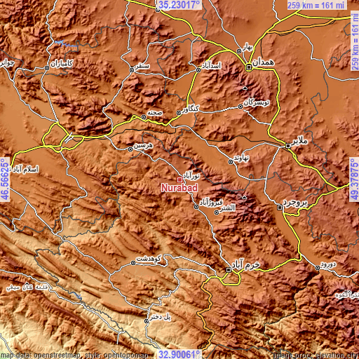 Topographic map of Nūrābād